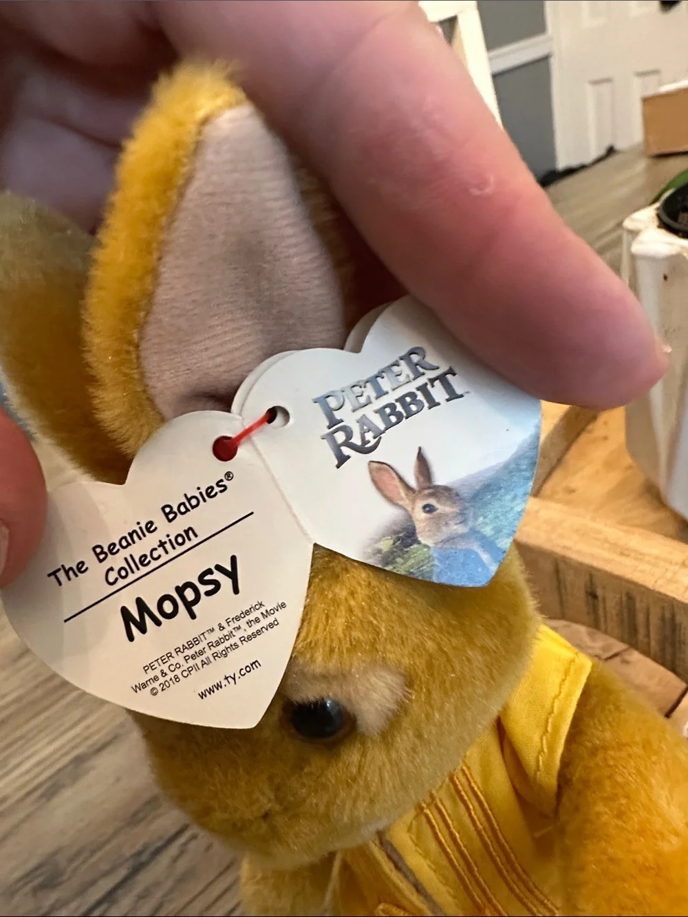 Ty Beanie Babies Mopsy Bunny Plush Peter Rabbit Movie Collection Yellow Coat NWT